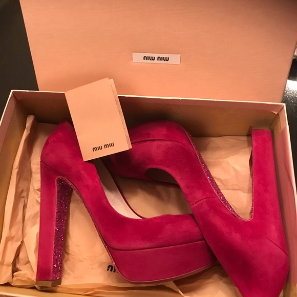 Miu Miu Shoes - MiuMiu Brand Fushia Suede Heels Size Eu38